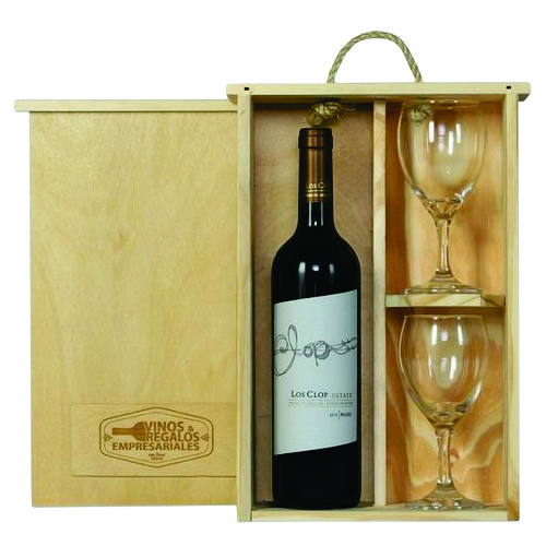 Caja de vino y copas